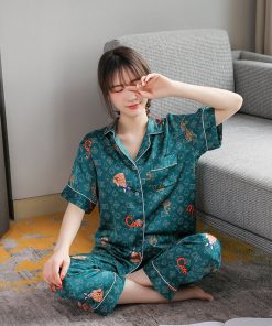 Pijama lụa tơ họa tiết chữ DK TNQD cao cấp PJ367 8