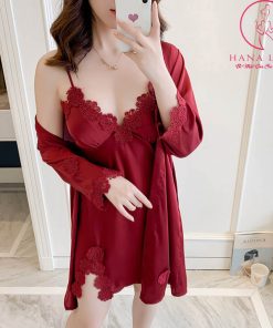 Váy ngủ lụa kèm choàng ren hoa mai cao cấp VN349 6 Váy ngủ lụa kèm choàng ren hoa mai cao cấp VN349 12