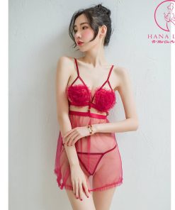 Váy ngủ voan lụa xuyên thấu hoa tim ngực VN395 3 Váy ngủ voan lụa xuyên thấu hoa tim ngực VN395 14