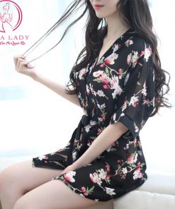 Áo choàng ngủ voan hoa đen VN018BB 3 Áo choàng ngủ voan hoa đen VN018BB 6