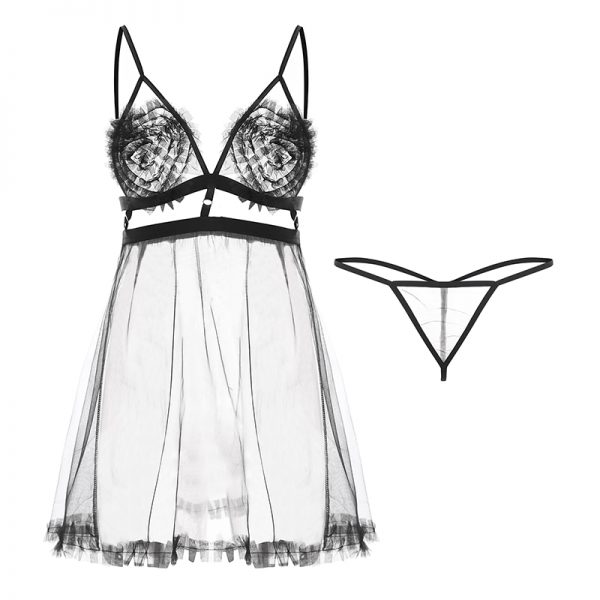 Váy ngủ voan lụa xuyên thấu hoa tim ngực VN395 15 Váy ngủ voan lụa xuyên thấu hoa tim ngực VN395 26