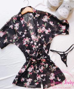 Áo choàng ngủ voan hoa đen VN018BB 5 Áo choàng ngủ voan hoa đen VN018BB 8