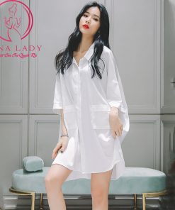 Váy ngủ lụa sơ mi pijama cao cấp PJ381 4 Váy ngủ lụa sơ mi pijama cao cấp PJ381 9