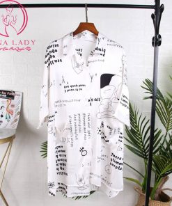 Váy ngủ lụa sơ mi họa tiết chữ cao cấp PJ382 5 Váy ngủ lụa sơ mi họa tiết chữ cao cấp PJ382 11