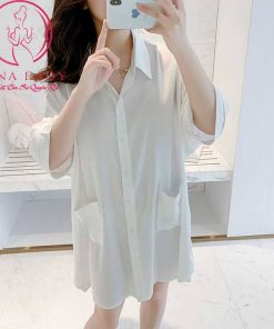 Váy ngủ sơ mi lụa tơ họa tiết chữ cao cấp PJ383 9