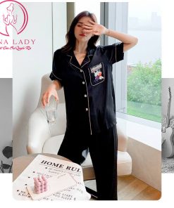 Pijama lục tơ trơn TNQD Gucci cao cấp - đen PJ397B 13