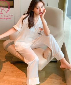 Pijama lục tơ trơn TNQD Gucci cao cấp - trắng PJ397 7