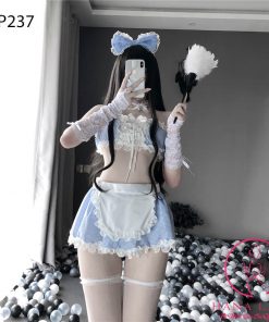 Cosplay hầu gái croptop caro sexy CP237 4 Cosplay hầu gái croptop caro sexy CP237 11