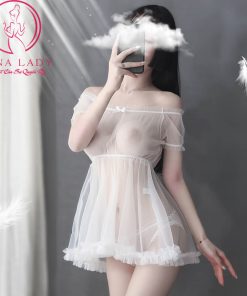 Váy ngủ trễ vai xuyên thấu trắng VN335 3 Váy ngủ trễ vai xuyên thấu trắng VN335 10