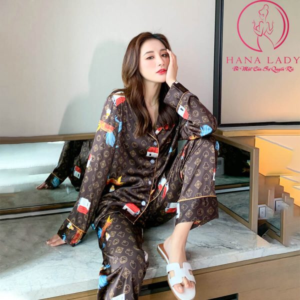 Pijama lụa tơ GC card nâu sang chảnh PJ406 12