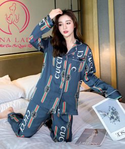 Pijama lụa tơ GUCCI xanh cao cấp PJ405 3 Pijama lụa tơ GUCCI xanh cao cấp PJ405 7