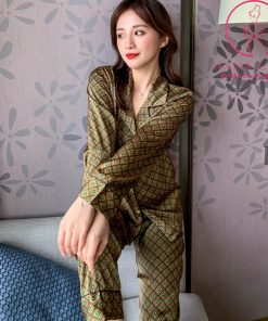Pijama lụa tơ GC nâu sang chảnh PJ413 6 Pijama lụa tơ GC nâu sang chảnh PJ413 11
