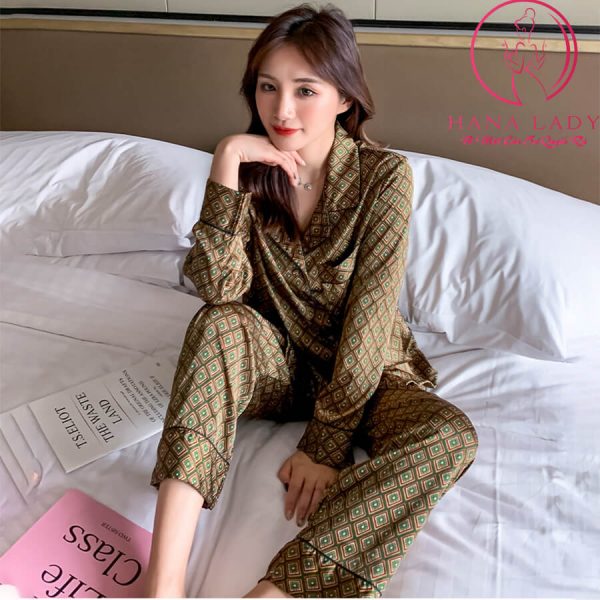 Pijama lụa tơ GC nâu sang chảnh PJ413 7 Pijama lụa tơ GC nâu sang chảnh PJ413 12