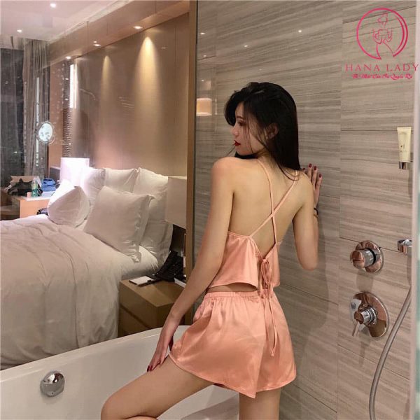Bộ ngủ lụa yếm sexy màu da VN091D 5 Bộ ngủ lụa yếm sexy màu da VN091D 8