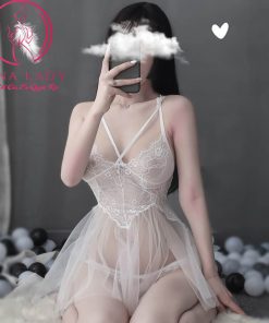 Váy ngủ voan lụa dáng xòe dây ngực sexy - trắng VN307 9