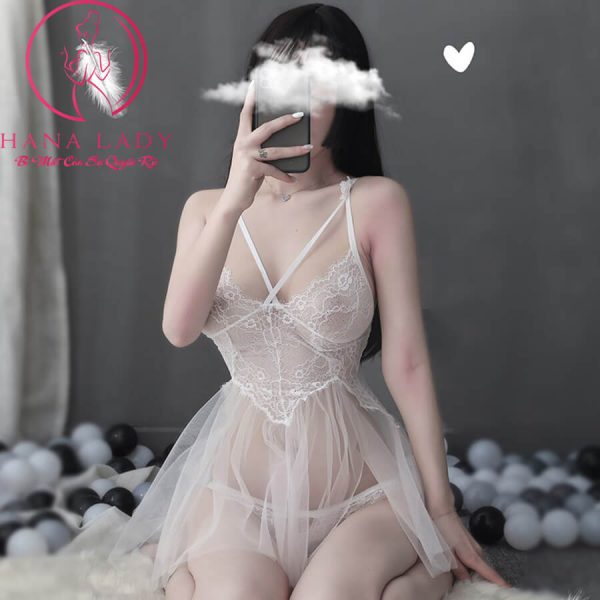 Váy ngủ voan lụa dáng xòe dây ngực sexy - trắng VN307 14