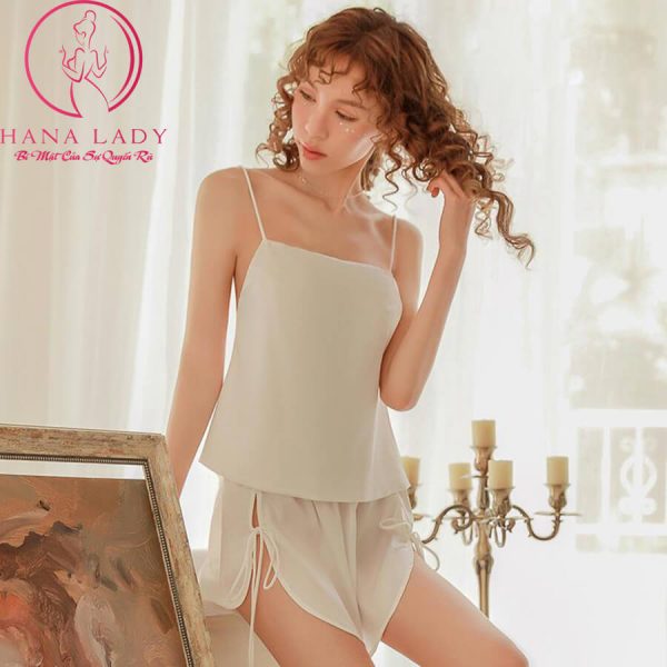 Bộ ngủ lụa yếm hai dây trắng VN239W 8 Bộ ngủ lụa yếm hai dây trắng VN239W 12
