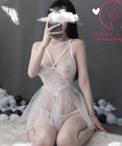 Váy ngủ voan lụa dáng xòe dây ngực sexy - trắng VN307 13
