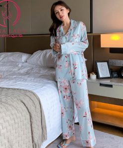 Pijama lụa tơ họa tiết hoa ống suông sang chảnh PJ412 9