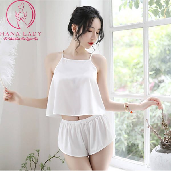 Đồ ngủ lụa yếm sexy trắng VN091W 6 Đồ ngủ lụa yếm sexy trắng VN091W 10