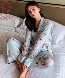 Pijama lụa tơ họa tiết hoa ống suông sang chảnh PJ412 11