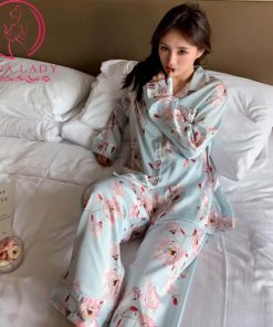 Pijama lụa tơ họa tiết hoa ống suông sang chảnh PJ412 10