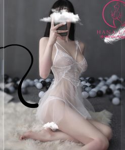 Váy ngủ voan lụa dáng xòe dây ngực sexy - trắng VN307 12