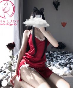 Váy ngủ lụa xẻ tà viền ren basic VN412 13