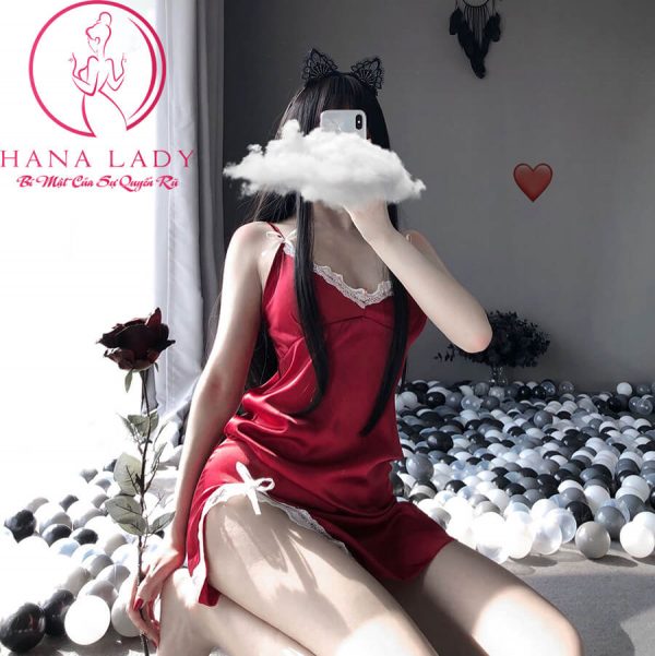 Váy ngủ lụa xẻ tà viền ren basic VN412 15