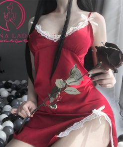 Váy ngủ lụa xẻ tà viền ren basic VN412 11