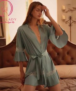 Áo choàng ngủ lụa tay loe phối ren cao cấp VN416 11 Áo choàng ngủ lụa tay loe phối ren cao cấp VN416 21