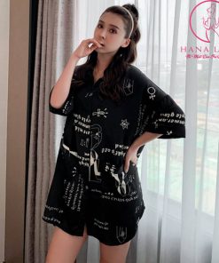 Đầm ngủ sơ mi lụa siêu cấp - Đen PJ404 5 Đầm ngủ sơ mi lụa siêu cấp - Đen PJ404 11