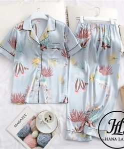 Pijama lụa tơ họa tiết lá nhã nhặn PJ117 6 Pijama lụa tơ họa tiết lá nhã nhặn PJ117 11