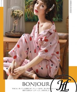 Pijama lụa tơ họa tiết son tim PJ116 3 Pijama lụa tơ họa tiết son tim PJ116 7