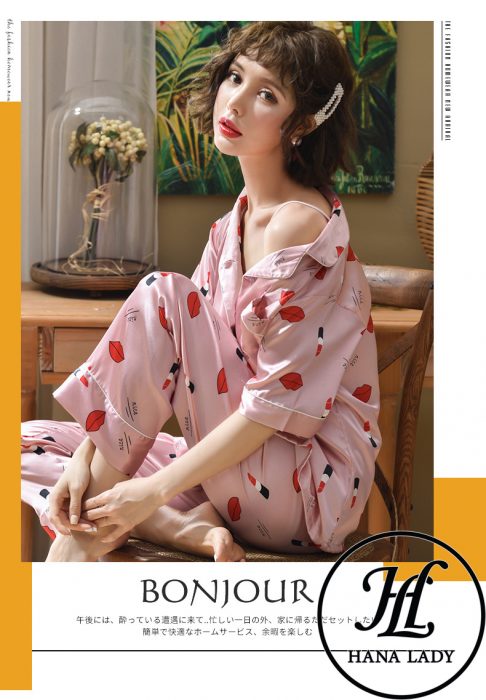 Pijama lụa tơ họa tiết son tim PJ116 7 Pijama lụa tơ họa tiết son tim PJ116 11
