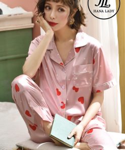 Pijama lụa tơ họa tiết tim nhí cute PJ114 9