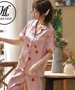 Pijama lụa tơ họa tiết tim nhí cute PJ114 8