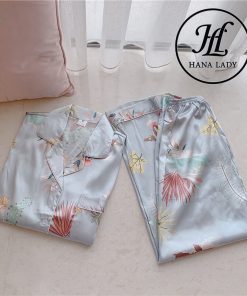 Pijama lụa tơ họa tiết lá nhã nhặn PJ117 5 Pijama lụa tơ họa tiết lá nhã nhặn PJ117 10