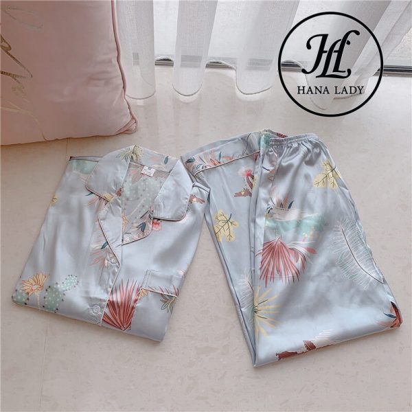 Pijama lụa tơ họa tiết lá nhã nhặn PJ117 9 Pijama lụa tơ họa tiết lá nhã nhặn PJ117 14
