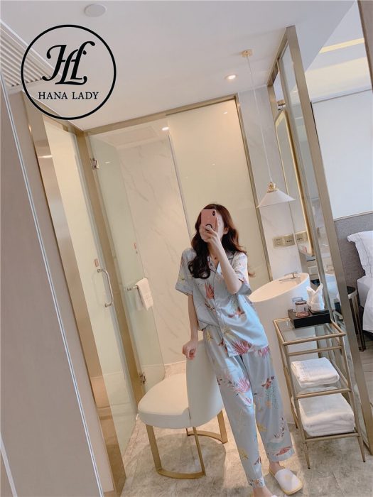 Pijama lụa tơ họa tiết lá nhã nhặn PJ117 8 Pijama lụa tơ họa tiết lá nhã nhặn PJ117 13