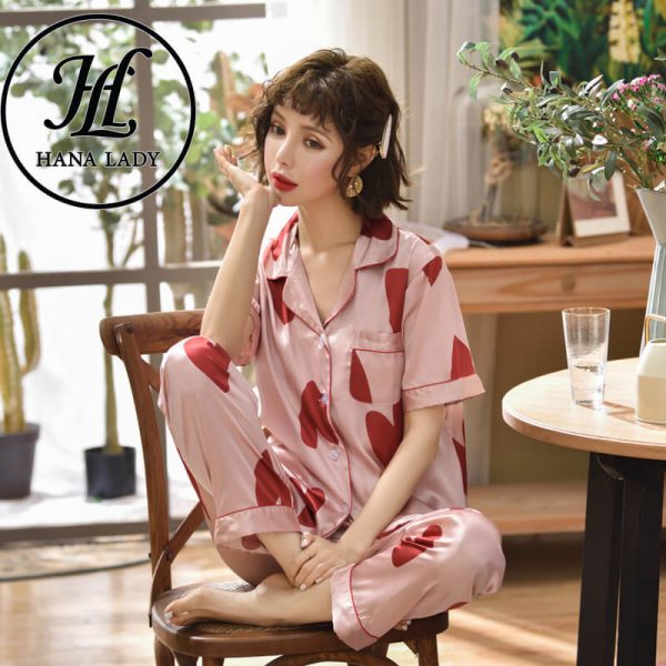 Pijama lụa tơ họa tiết tim to PJ118 6 Pijama lụa tơ họa tiết tim to PJ118 10