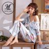 Pijama lụa tơ họa tiết lá nhã nhặn PJ117 1 Pijama lụa tơ họa tiết lá nhã nhặn PJ117 1
