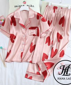 Pijama lụa tơ họa tiết tim to PJ118 3 Pijama lụa tơ họa tiết tim to PJ118 7