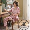 Pijama lụa tơ họa tiết son tim PJ116 1