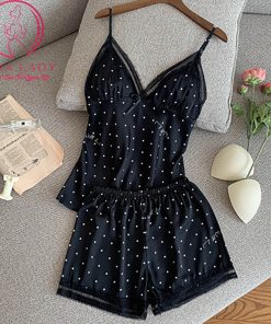 Bộ ngủ pijama lụa tơ chấm bi đen cao cấp PJ421 7 Bộ ngủ pijama lụa tơ chấm bi đen cao cấp PJ421 13