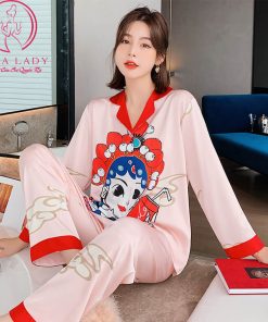 Pijama lụa tơ cao cấp họa tiết cô gái PJ423 6 Pijama lụa tơ cao cấp họa tiết cô gái PJ423 11