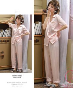 Pijama lụa gấm sọc hồng túi chữ PJ439 8