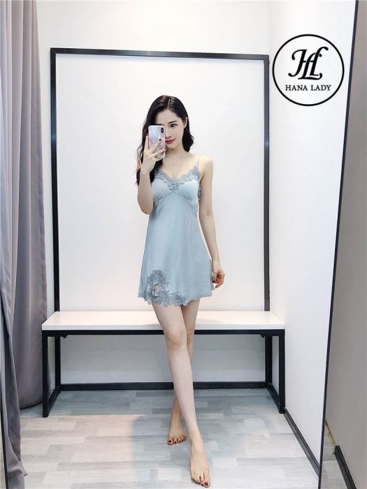 Váy ngủ lụa tơ phối ren cao cấp kèm mút ngực xám VN284 6 Váy ngủ lụa tơ phối ren cao cấp kèm mút ngực xám VN284 10