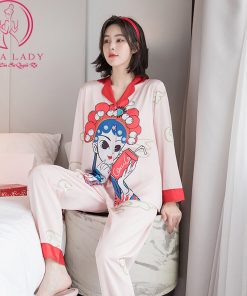 Pijama lụa tơ cao cấp họa tiết cô gái PJ423 5 Pijama lụa tơ cao cấp họa tiết cô gái PJ423 10