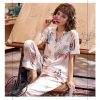 Pijama lụa tơ họa tiết lá nhã nhặn PJ184 2